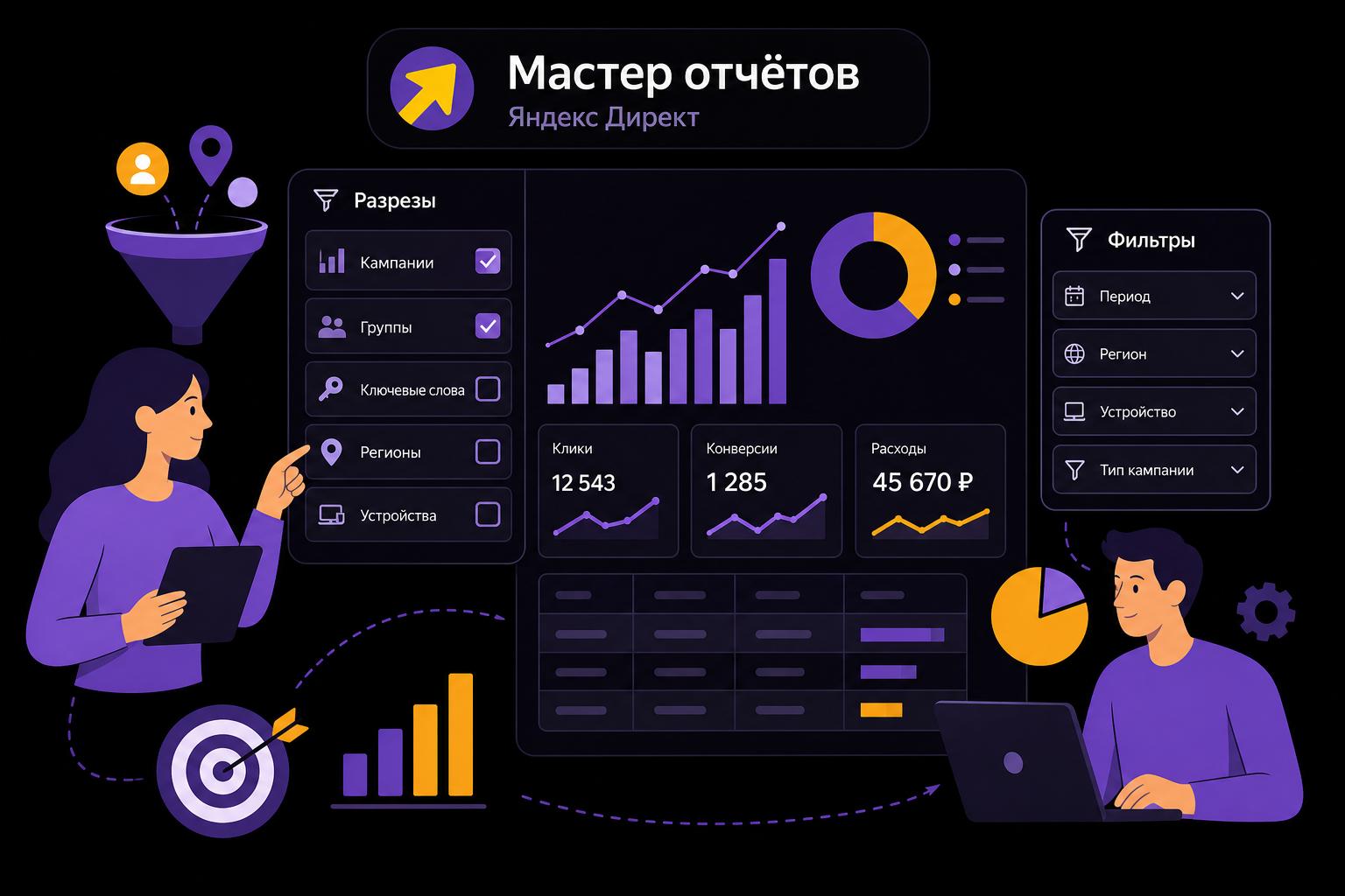 Мастер отчётов в Яндекс Директ: построение разрезов и фильтров