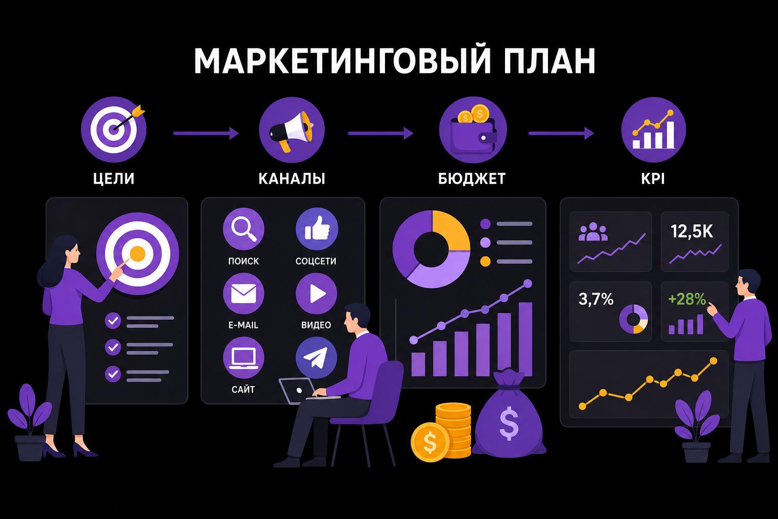 Маркетинговый план для бизнеса: цели, каналы, бюджет и KPI
